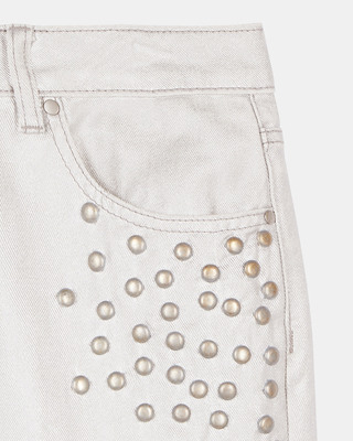 Silver straight studded jeans