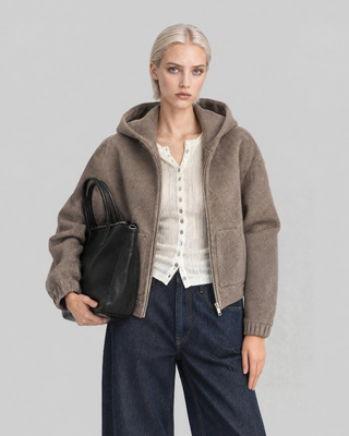 Beige wool jacket with a hood