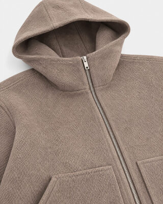 Beige wool jacket with a hood