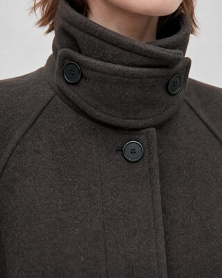 Brown wool-blend coat with a stand-up collar