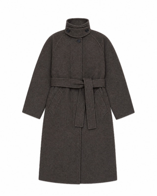 Brown wool-blend coat with a stand-up collar