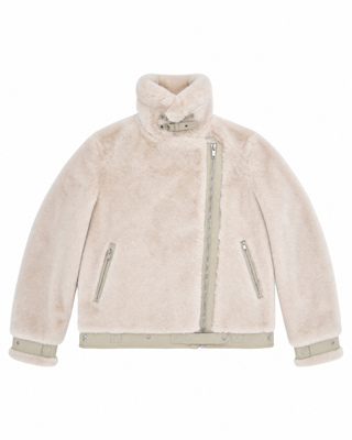Ecru faux fur bomber jacket