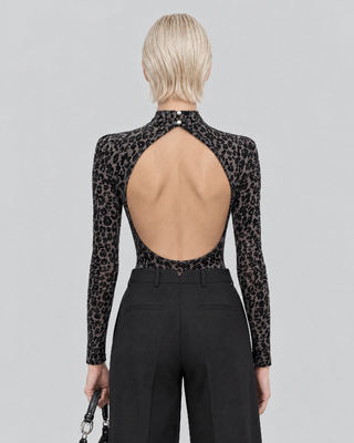 Black leopard-print bodysuit