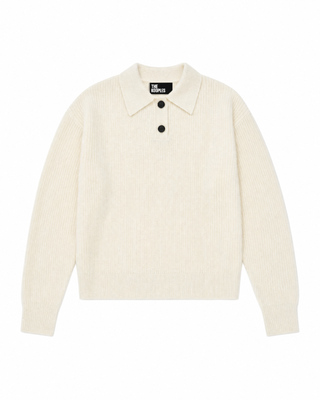 Ecru-colored mohair and wool blend polo-neck sweater
