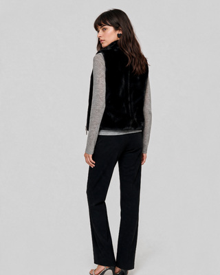 Black faux fur sleeveless coat