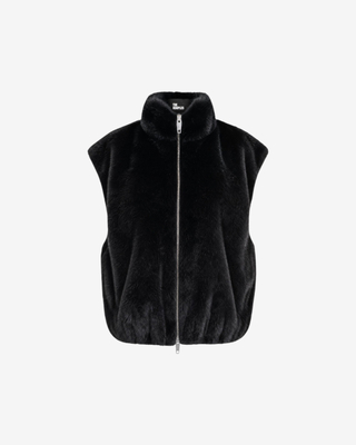 Black faux fur sleeveless coat