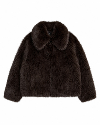 Brown faux fur coat with a zipper