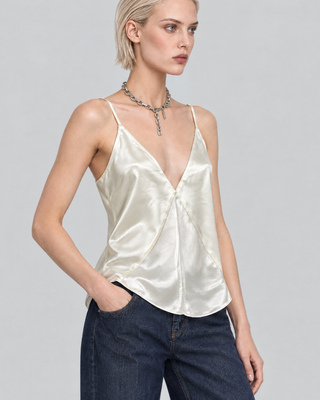 Ecru Satin Spaghetti-Strap Top
