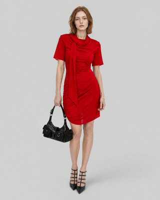 Red Draped Short Dress