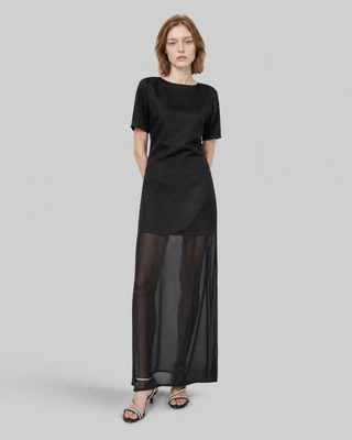 Black long satin dress