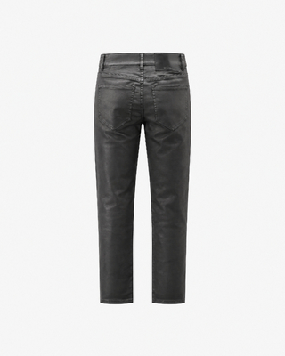 Black slim-fit jeans with a coated finish