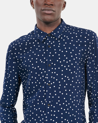 Blue and white polka dot print shirt