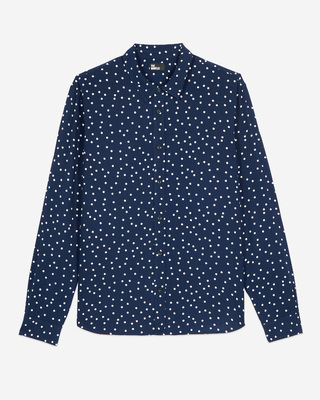 Blue and white polka dot print shirt