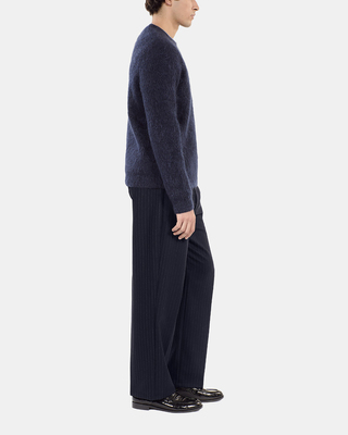 Navy blue striped wide-leg trousers