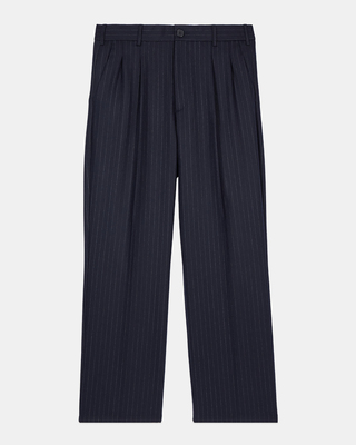 Navy blue striped wide-leg trousers