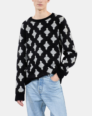 Black and grey wool and alpaca diamond sweater