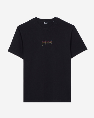 Black screen-printed T-shirt