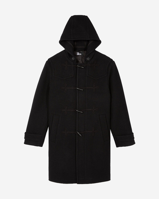 Long black wool coat with Brandenburg closure