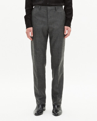 Black and grey houndstooth straight-leg suit pants