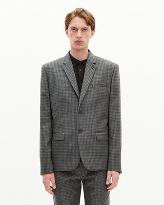Black and grey houndstooth suit jacket