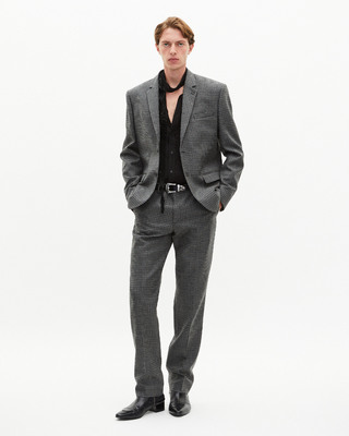 Black and grey houndstooth suit jacket