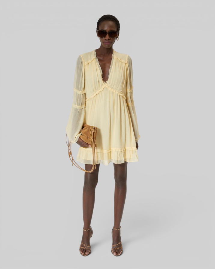 Short yellow ruffled dress Women