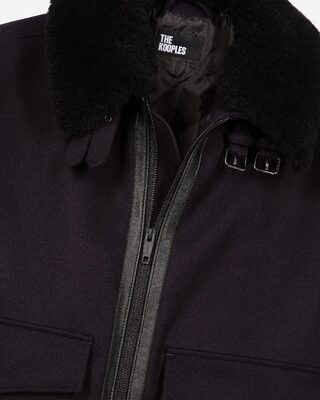 Navy wool jacket with sherpa collar