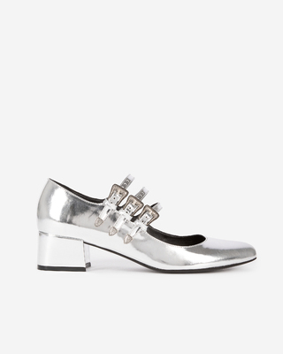 Babies with silver leather heels