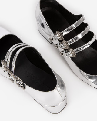 Babies with silver leather heels