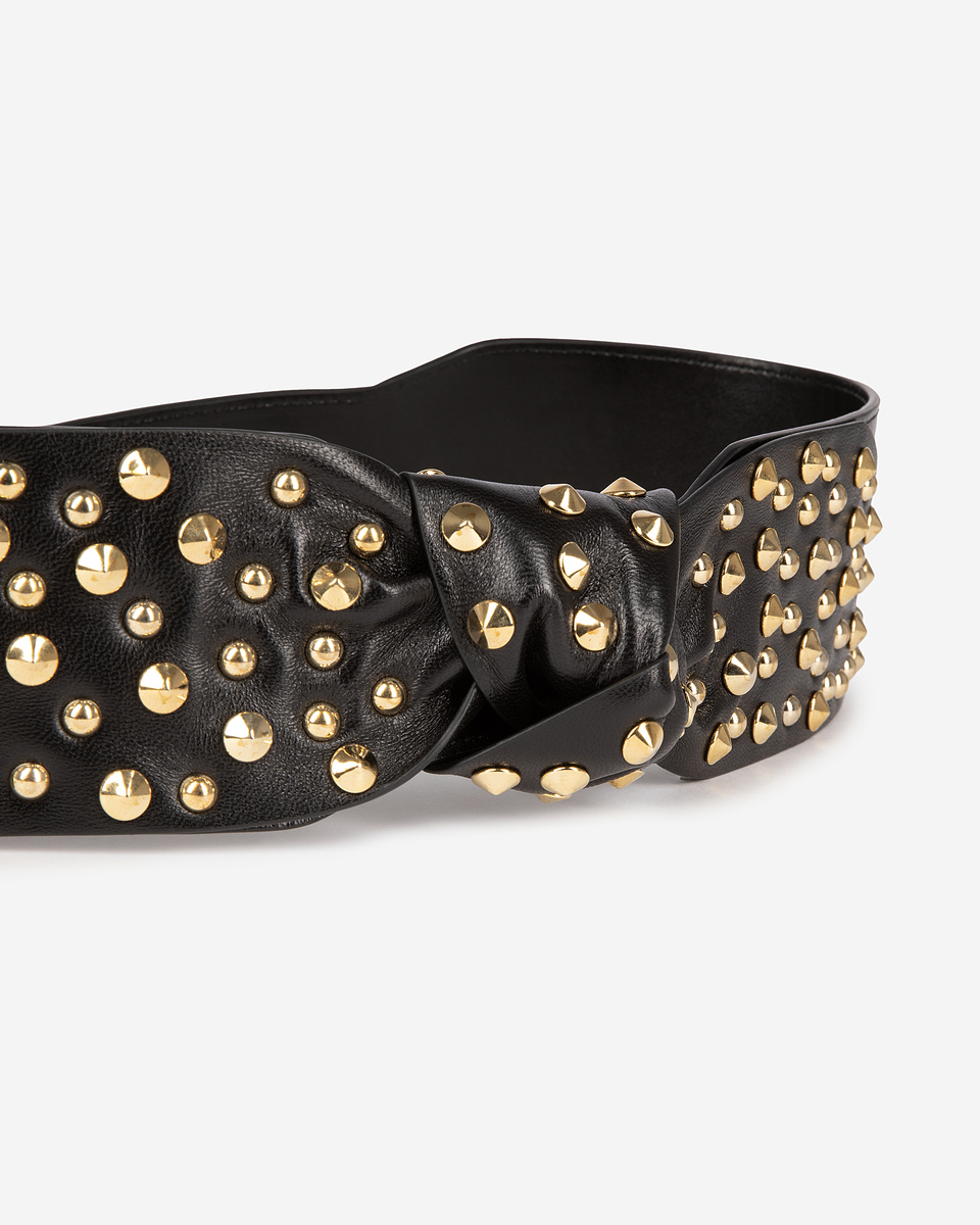 Wide studded belt in black leather Women | The Kooples display picture 3