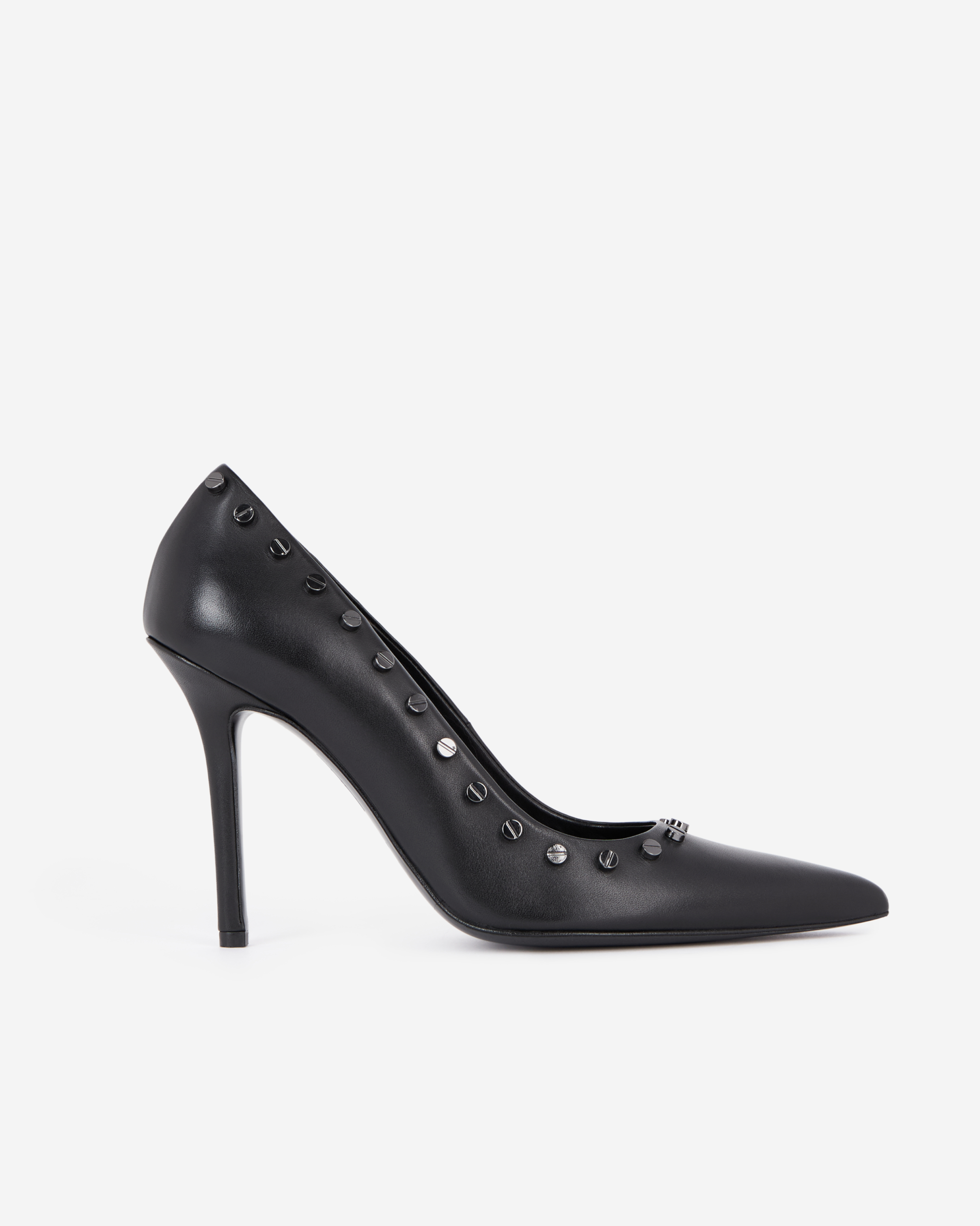 THE KOOPLES BLACK LEATHER HEELED STILETTOS WITH STUDS