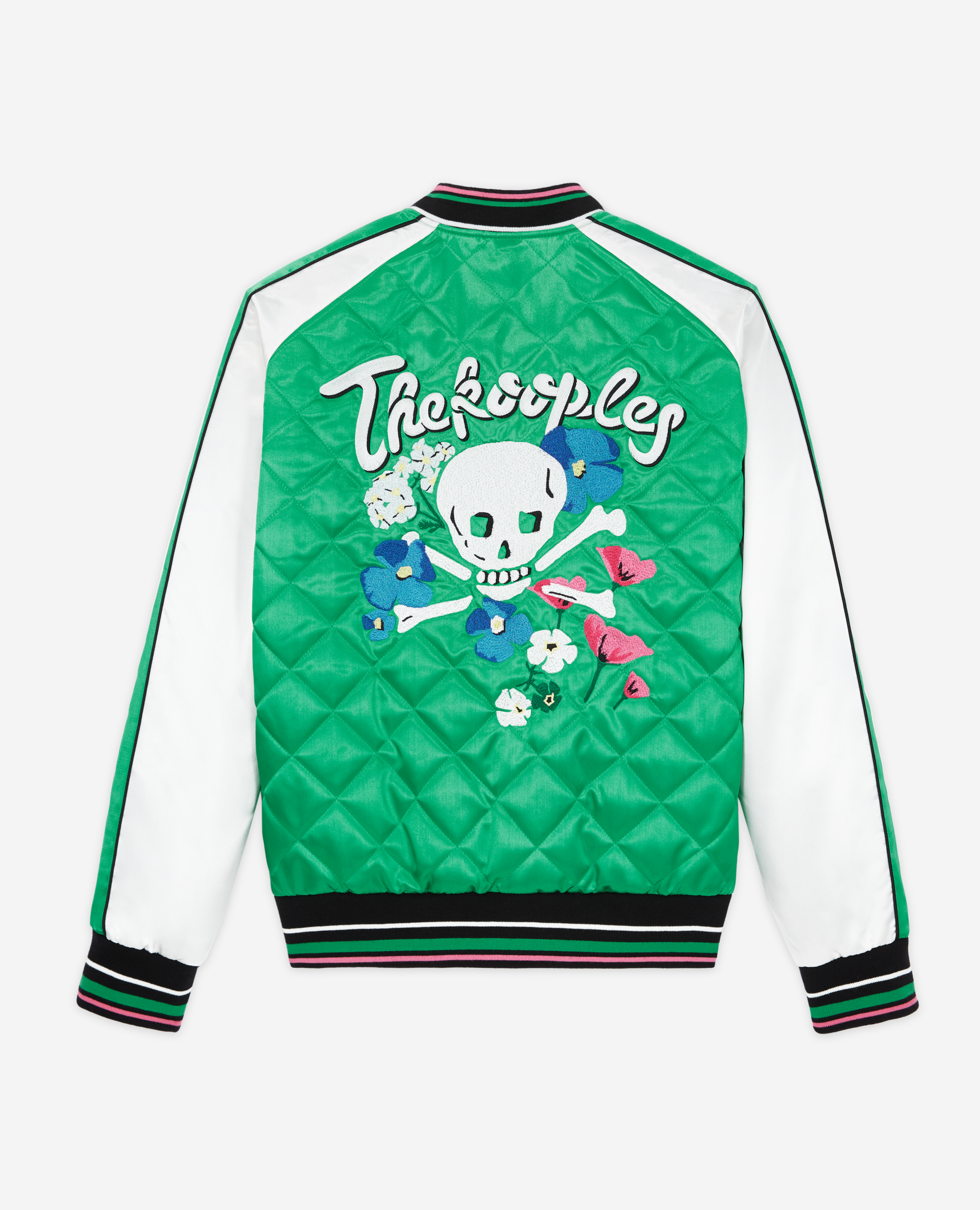 two-tone satin teddy jacket with embroidery