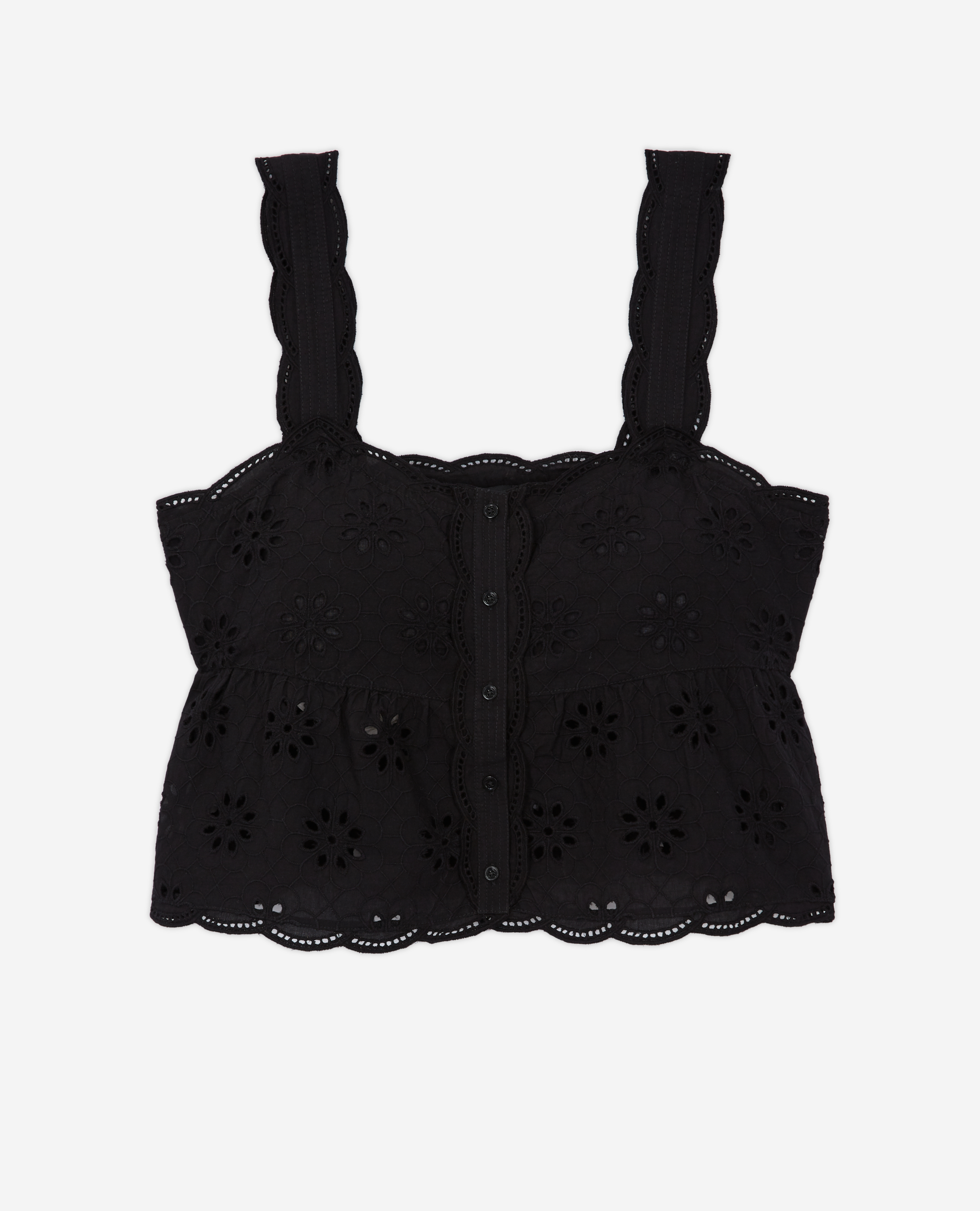THE KOOPLES SHORT BLACK TOP WITH BRODERIE ANGLAISE