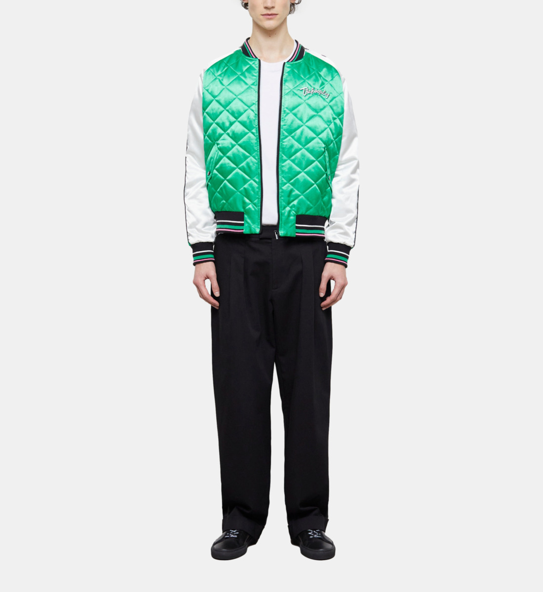 blouson teddy bicolore avec broderies