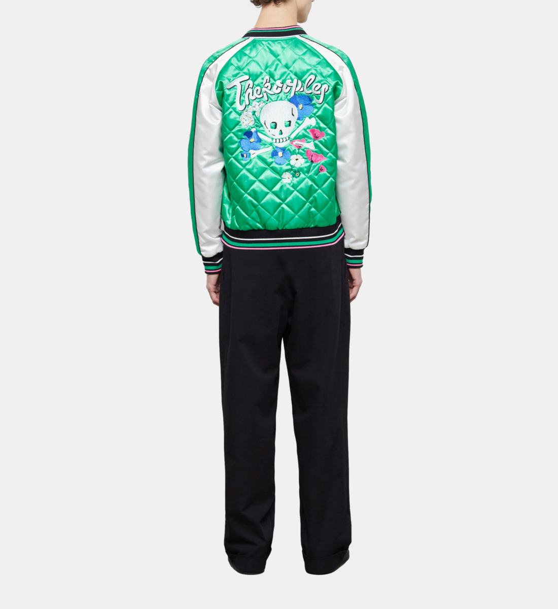 blouson teddy bicolore avec broderies