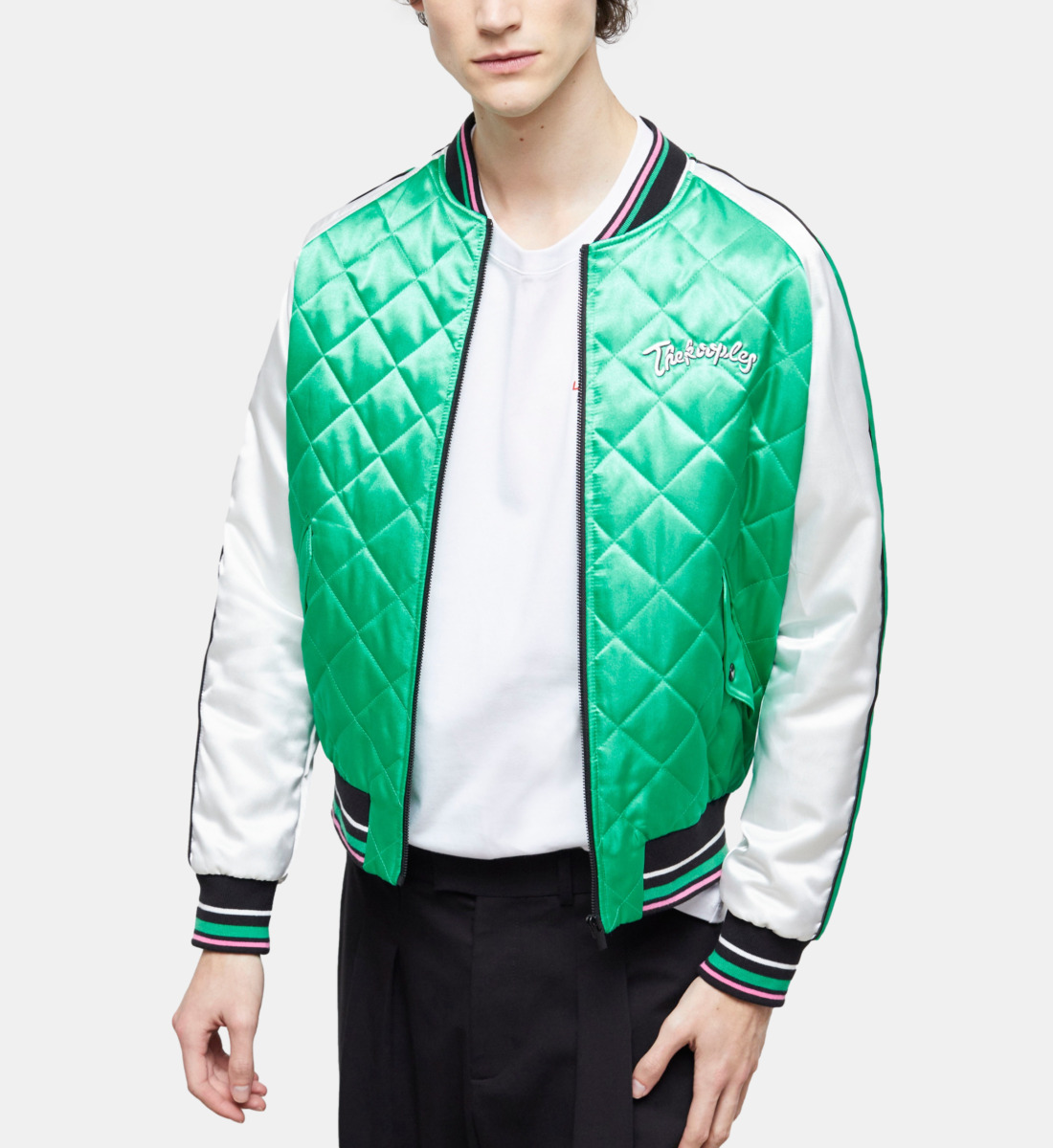 blouson teddy bicolore avec broderies
