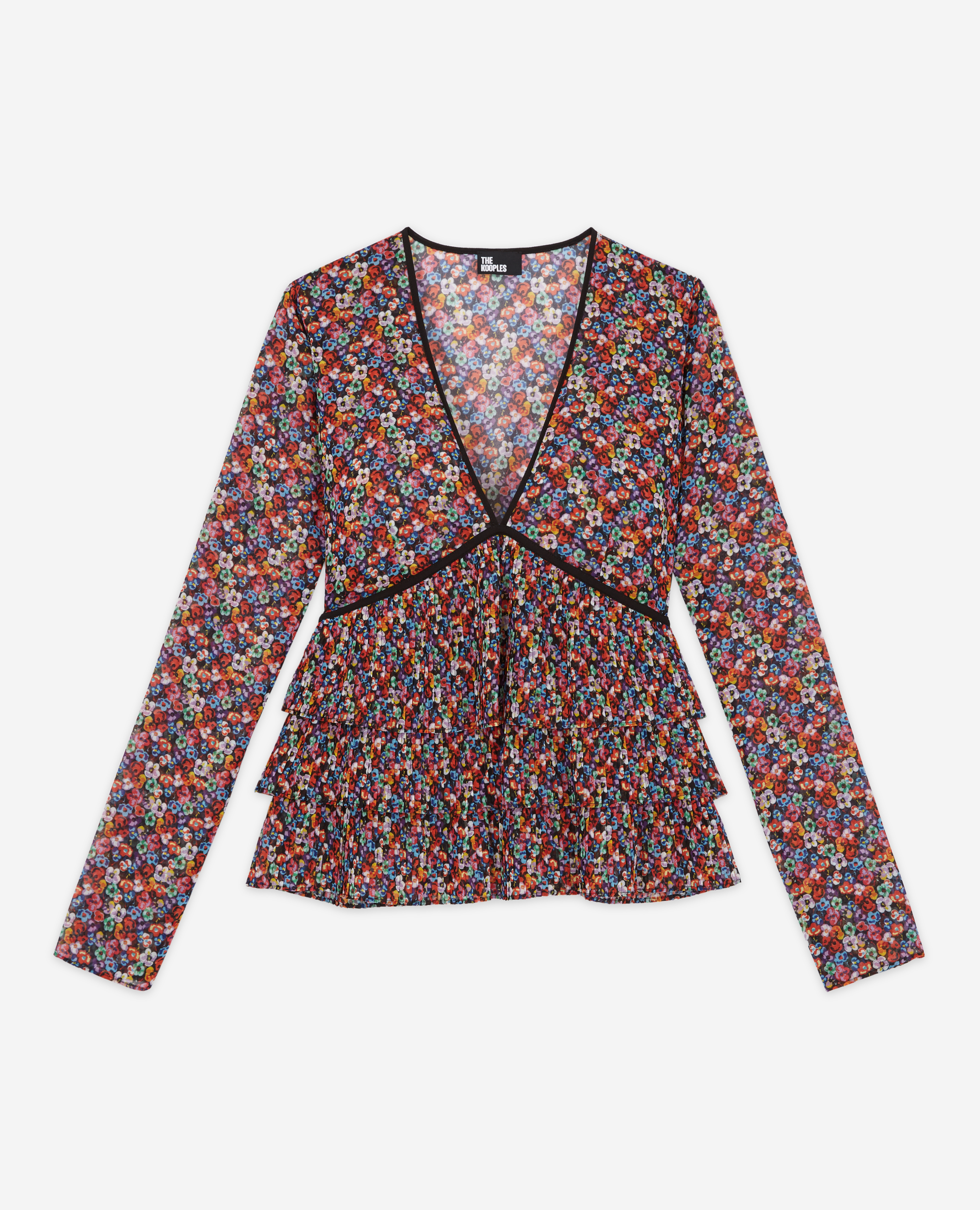 The Kooples Blazing Field Floral Print Tiered Top In Multicolor