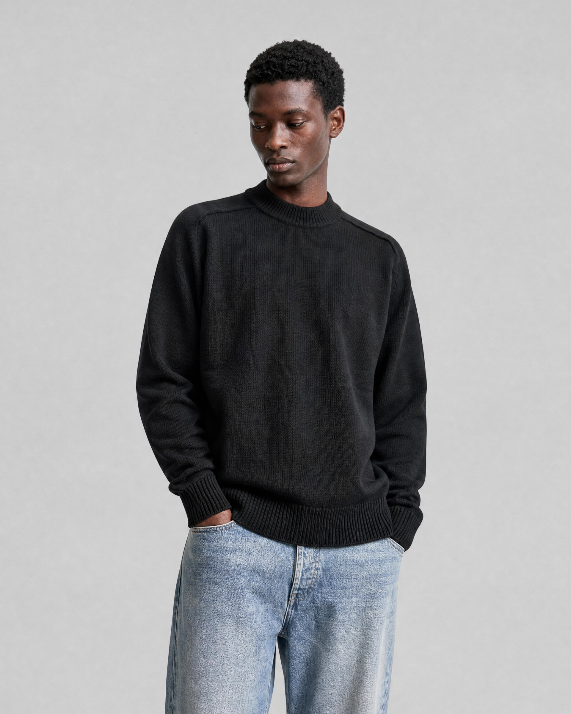 Black wool crewneck sweater