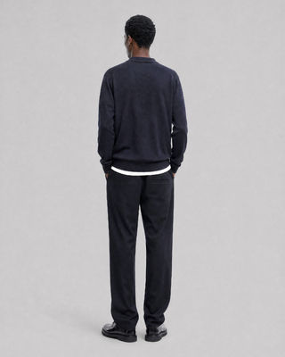 Navy Wool Polo-Neck Sweater