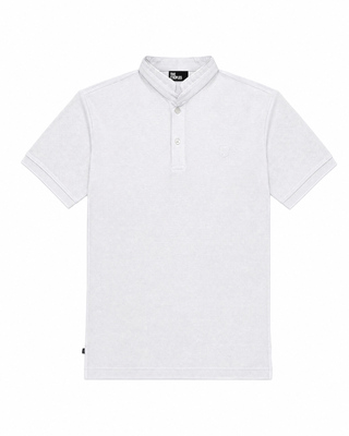 White polo shirt with a stand-up collar