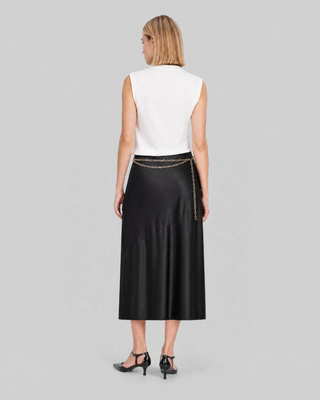 Satin midi skirt with a black and gold chain