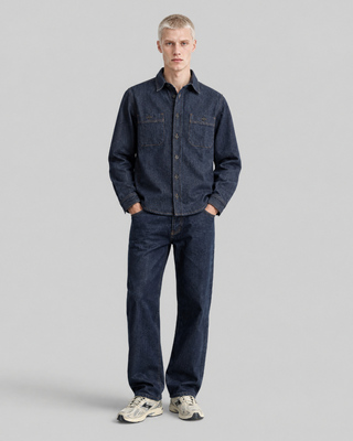 Straight-leg raw denim jeans in blue
