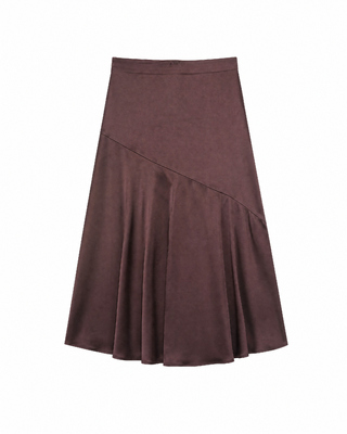 Satin midi skirt with a brown and gold chain