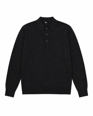 Black Merino Wool Polo Neck Sweater