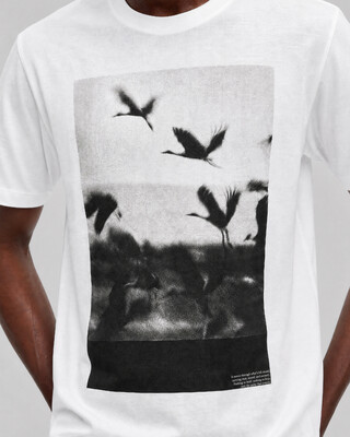White T-shirt with screen-printed birds