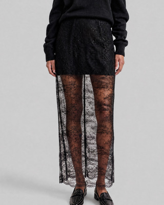 Black lace midi skirt with rhinestones