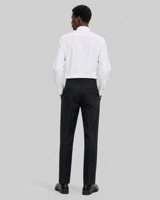 Black straight-leg wool suit pants