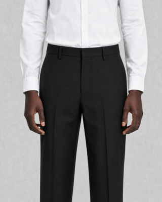Black straight-leg wool suit pants