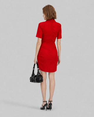 Red Draped Short Dress