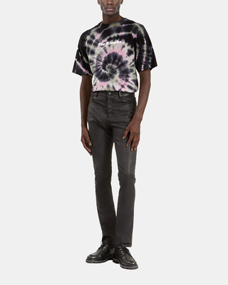 Black leather slim-fit pants